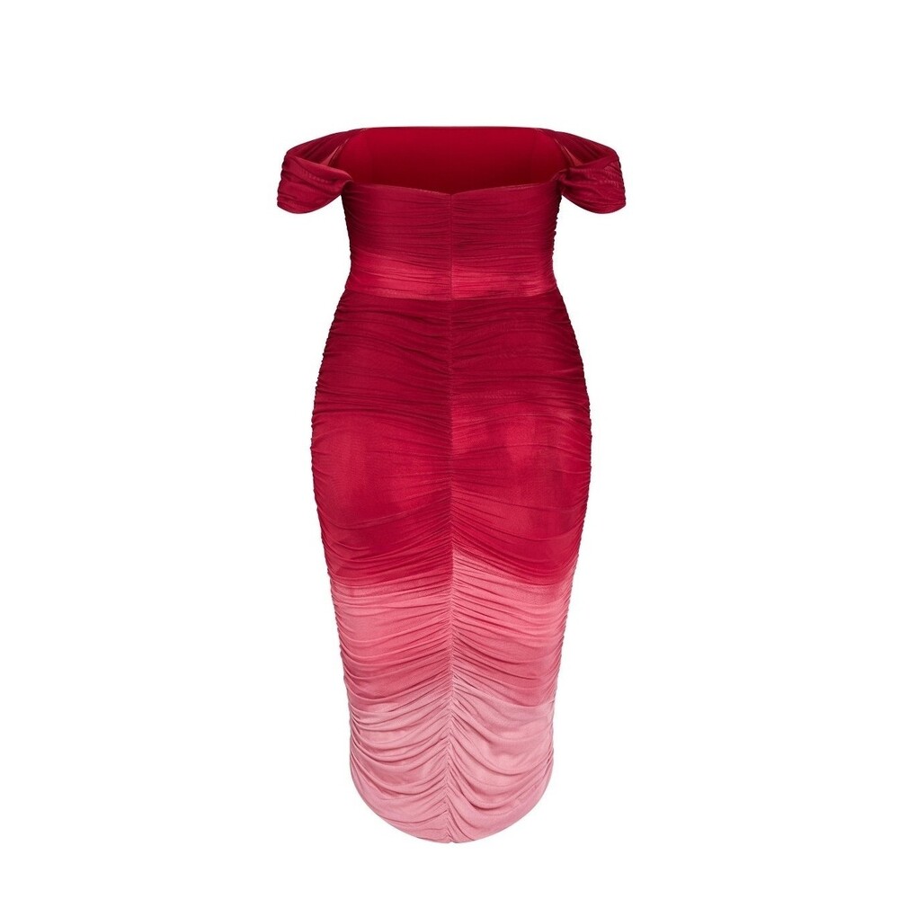 City Chic Flirtation Midi Ruby Ombre Cold Shoulder Ruffle Dress Fairy Romantic - Picture 2 of 13